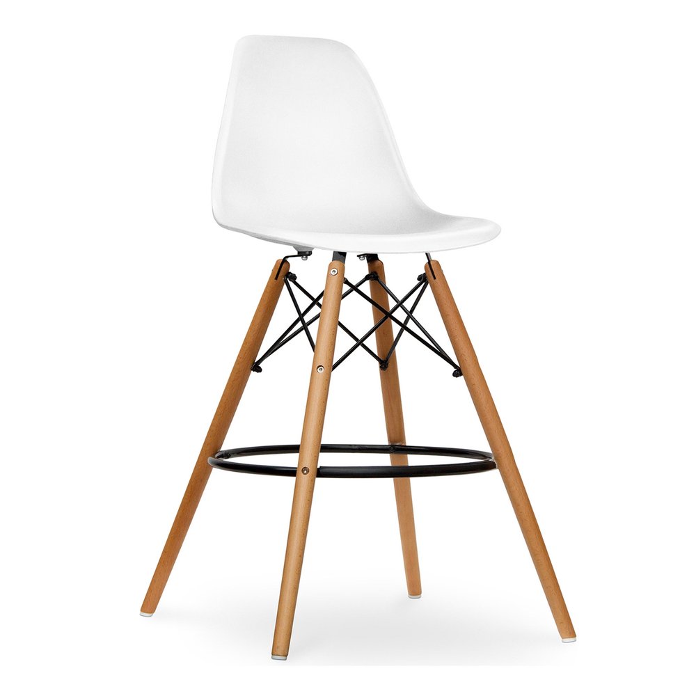 28" White And Brown Heavy Duty Plastic And Solid Wood Counter Height Bar Chair HomeRoots