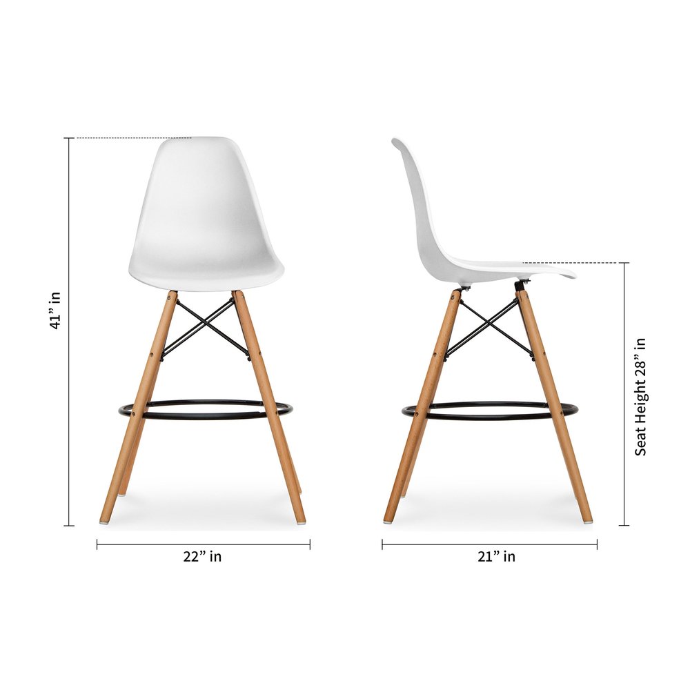 28" White And Brown Heavy Duty Plastic And Solid Wood Counter Height Bar Chair HomeRoots