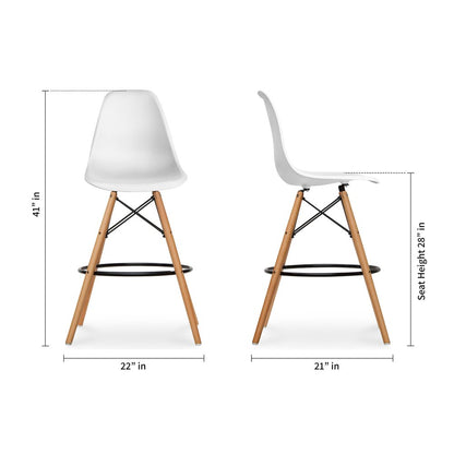 28" White And Brown Heavy Duty Plastic And Solid Wood Counter Height Bar Chair HomeRoots