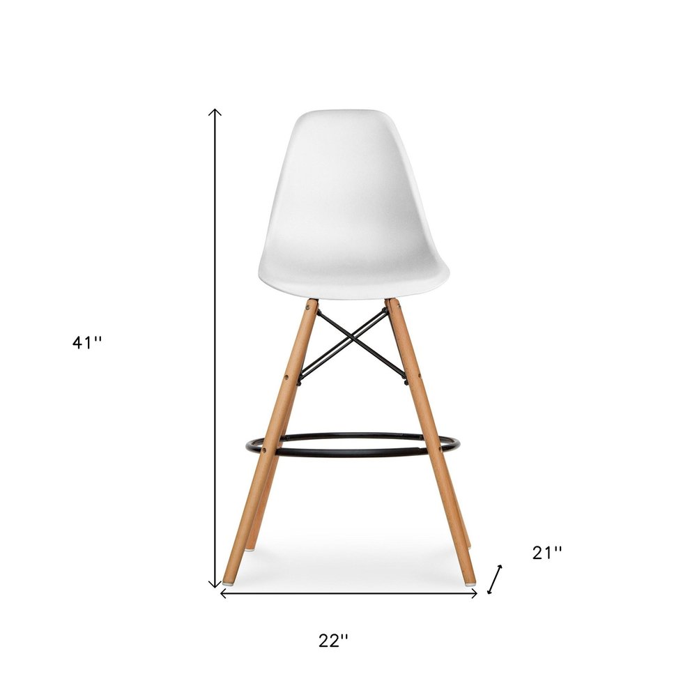 28" White And Brown Heavy Duty Plastic And Solid Wood Counter Height Bar Chair HomeRoots