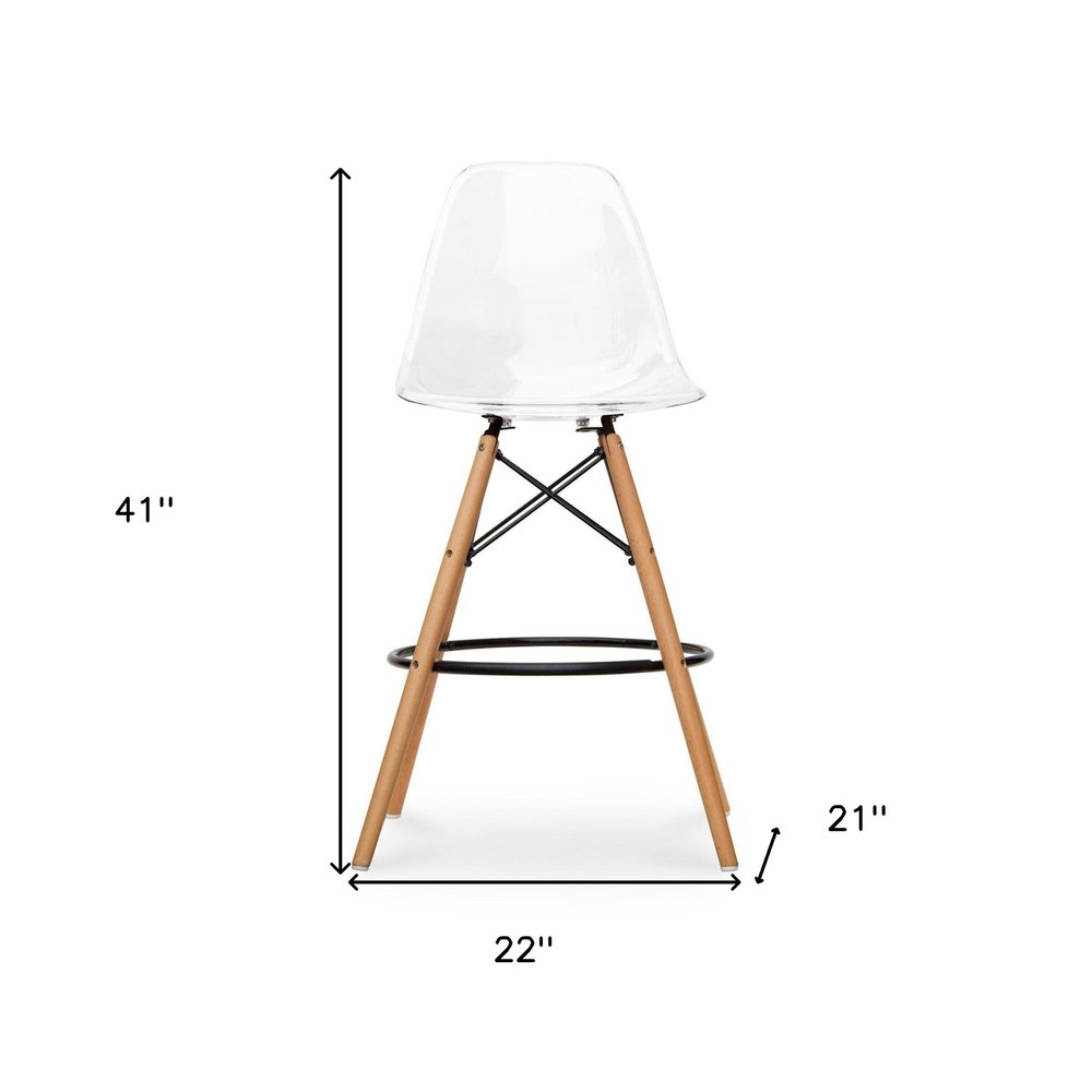 28" Clear And Brown Acrylic And Solid Wood Counter Height Bar Chair HomeRoots