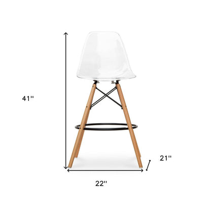 28" Clear And Brown Acrylic And Solid Wood Counter Height Bar Chair HomeRoots