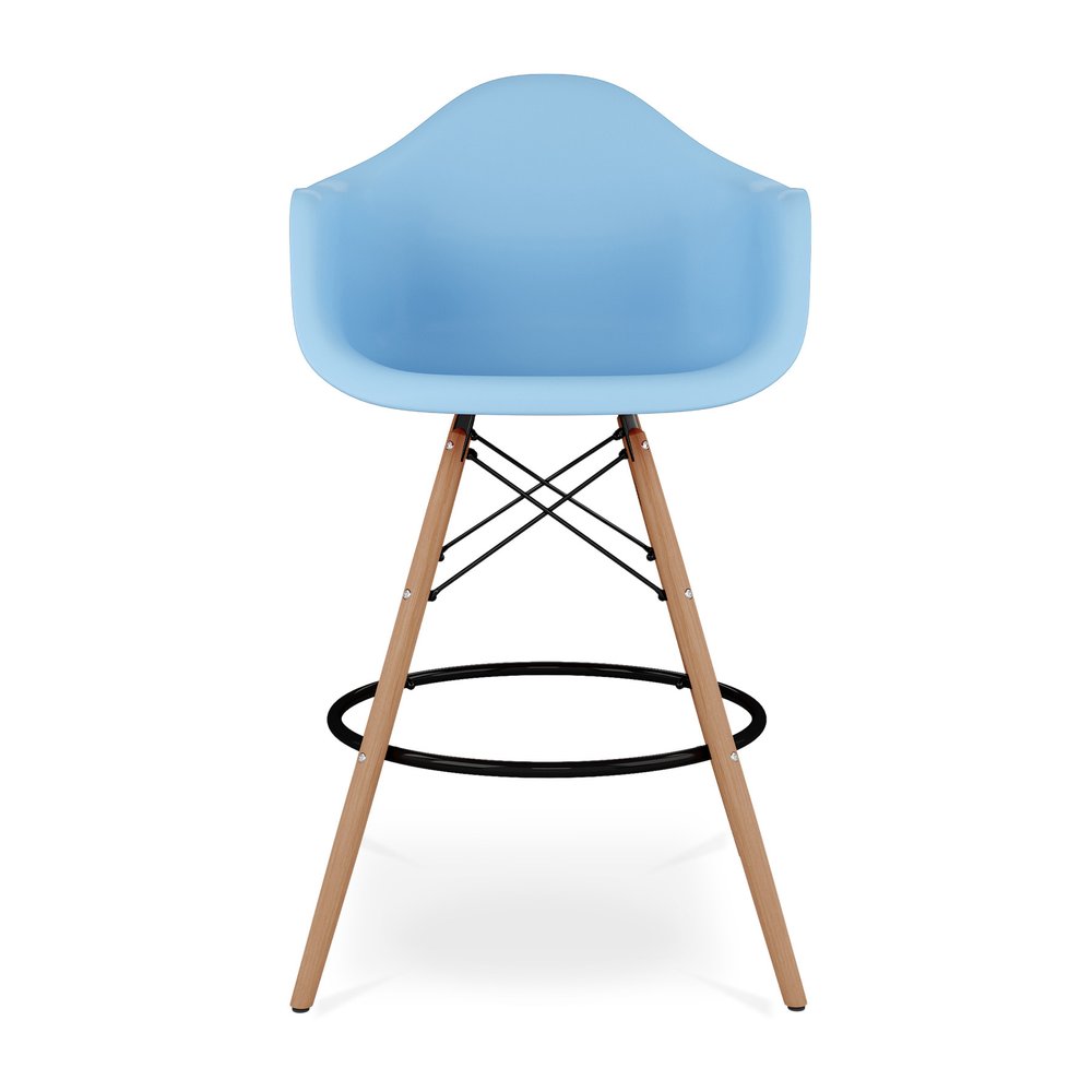 28" Light Blue And Brown Heavy Duty Plastic And Solid Wood Low Back Counter Height Bar Chair HomeRoots