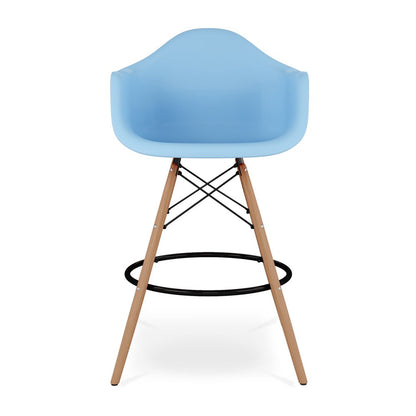 28" Light Blue And Brown Heavy Duty Plastic And Solid Wood Low Back Counter Height Bar Chair HomeRoots