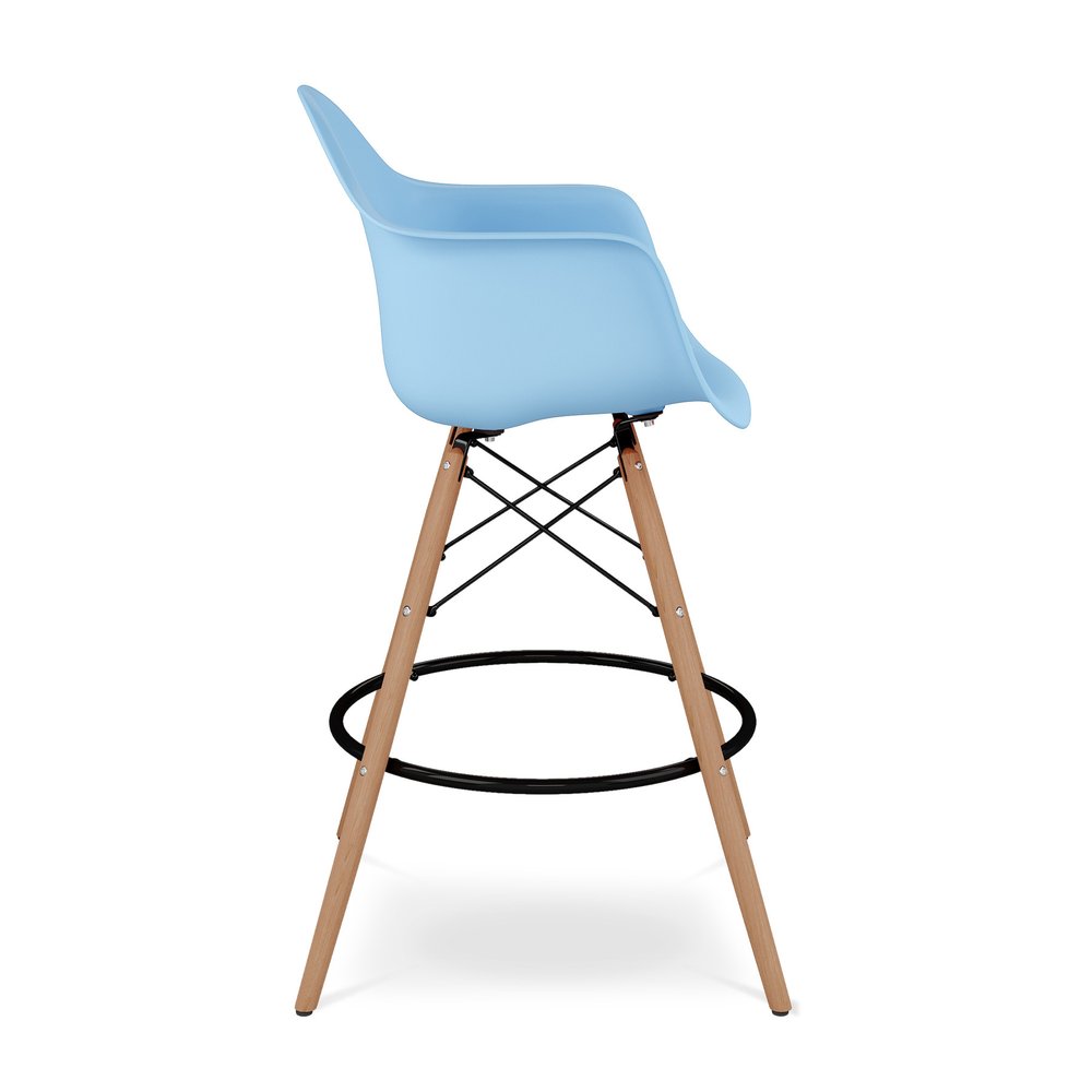 28" Light Blue And Brown Heavy Duty Plastic And Solid Wood Low Back Counter Height Bar Chair HomeRoots