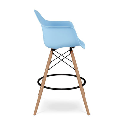 28" Light Blue And Brown Heavy Duty Plastic And Solid Wood Low Back Counter Height Bar Chair HomeRoots