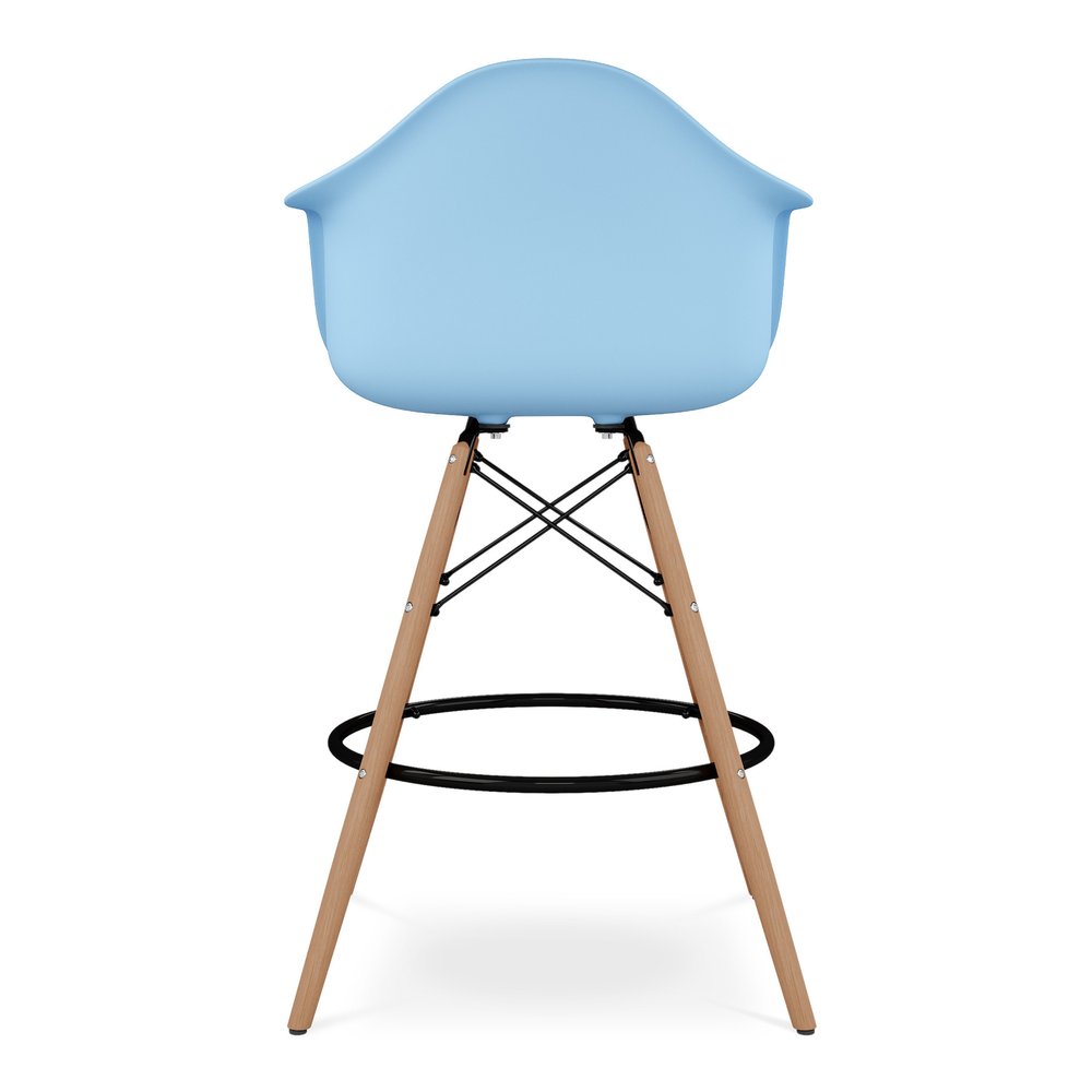 28" Light Blue And Brown Heavy Duty Plastic And Solid Wood Low Back Counter Height Bar Chair HomeRoots