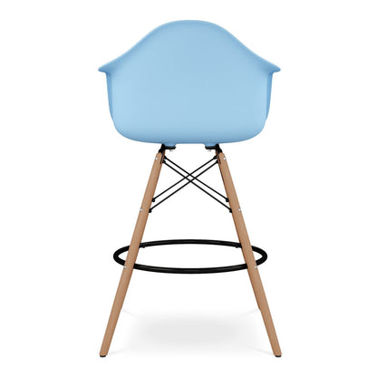 28" Light Blue And Brown Heavy Duty Plastic And Solid Wood Low Back Counter Height Bar Chair HomeRoots
