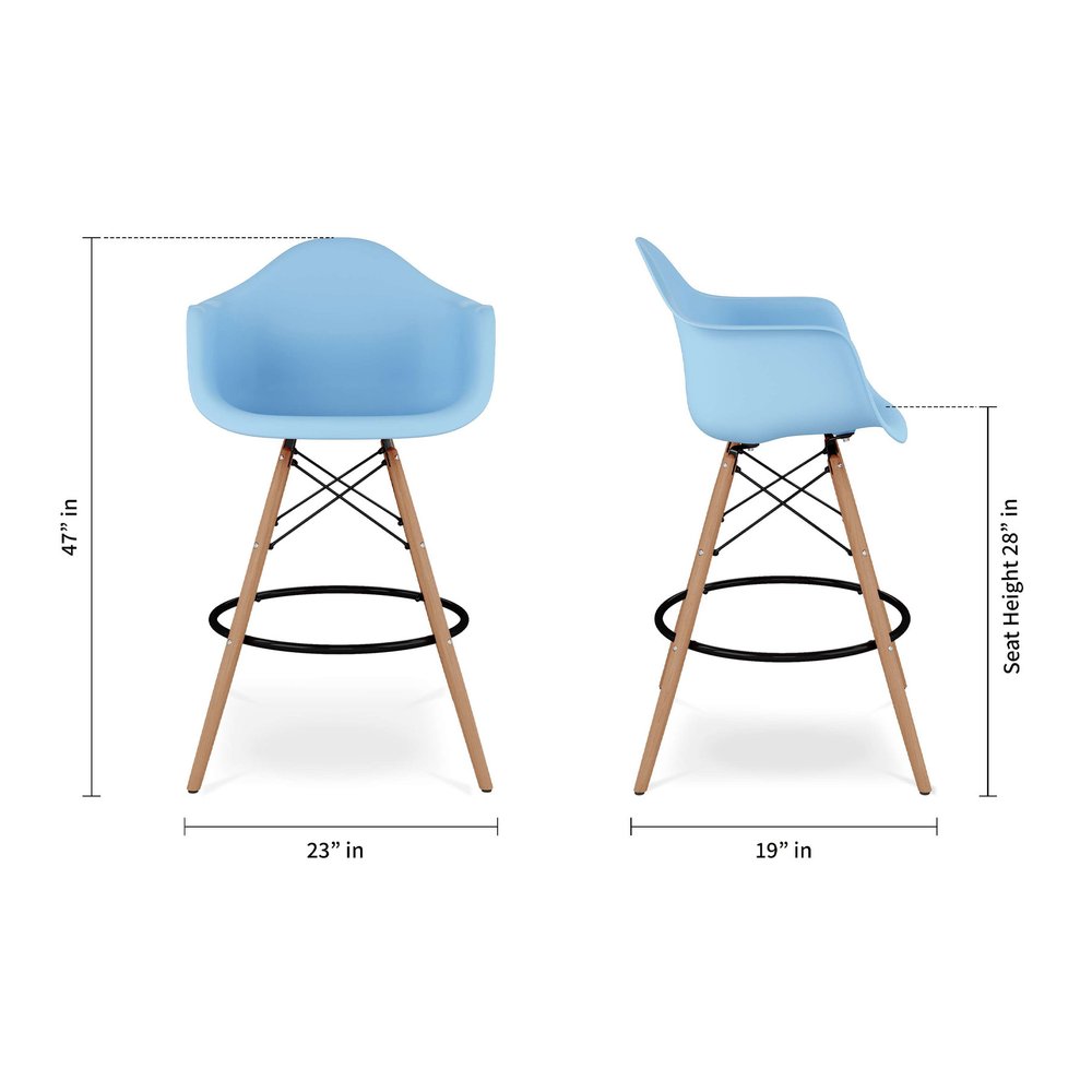 28" Light Blue And Brown Heavy Duty Plastic And Solid Wood Low Back Counter Height Bar Chair HomeRoots