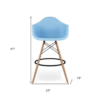 28" Light Blue And Brown Heavy Duty Plastic And Solid Wood Low Back Counter Height Bar Chair HomeRoots