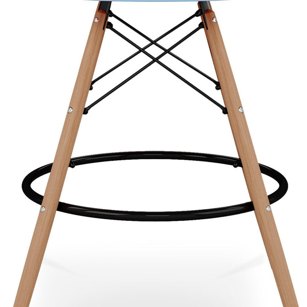 28" Light Blue And Brown Heavy Duty Plastic And Solid Wood Low Back Counter Height Bar Chair HomeRoots