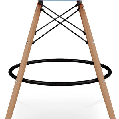 28" Light Blue And Brown Heavy Duty Plastic And Solid Wood Low Back Counter Height Bar Chair HomeRoots