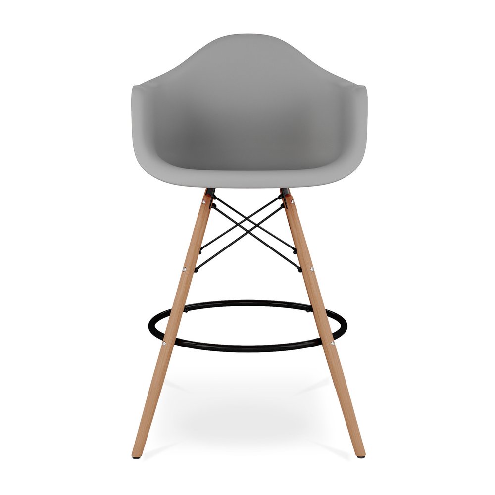 28" Gray And Brown Heavy Duty Plastic And Solid Wood Low Back Counter Height Bar Chair HomeRoots