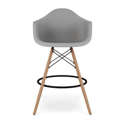 28" Gray And Brown Heavy Duty Plastic And Solid Wood Low Back Counter Height Bar Chair HomeRoots