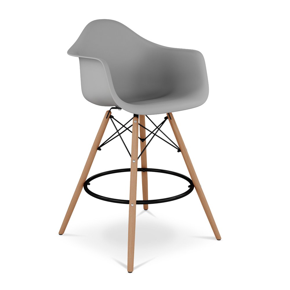 28" Gray And Brown Heavy Duty Plastic And Solid Wood Low Back Counter Height Bar Chair HomeRoots