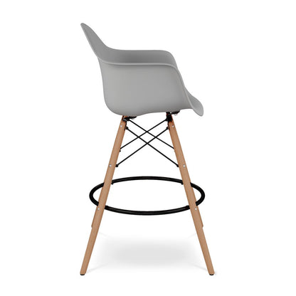 28" Gray And Brown Heavy Duty Plastic And Solid Wood Low Back Counter Height Bar Chair HomeRoots