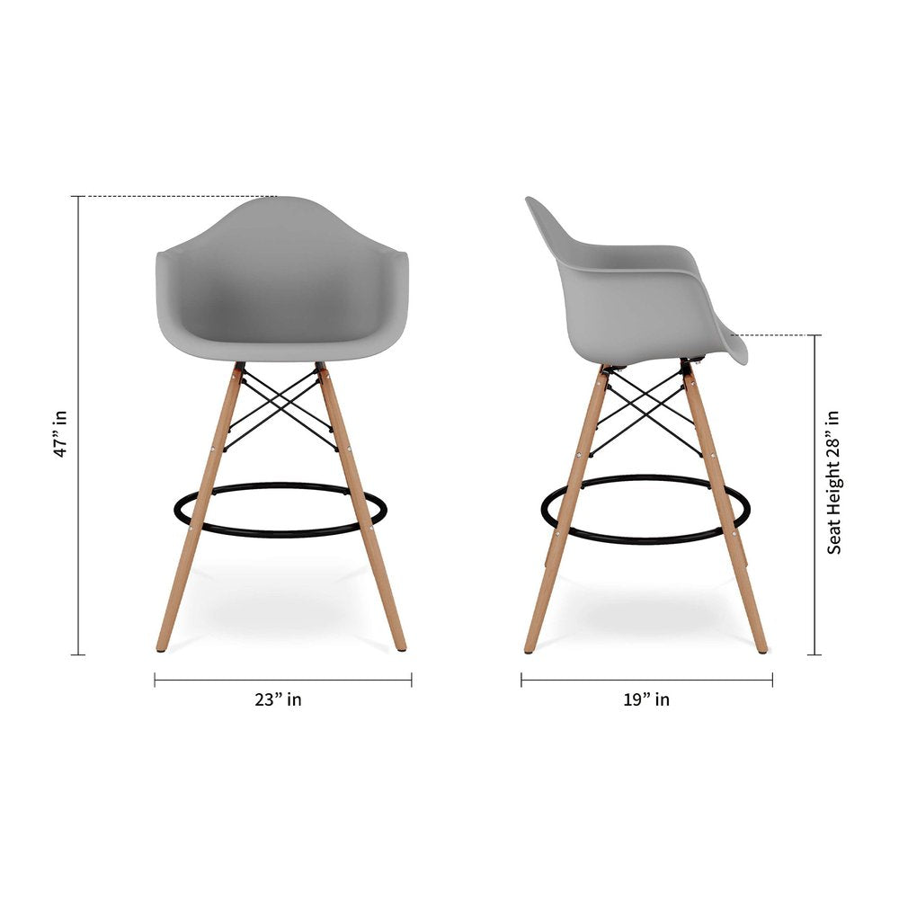 28" Gray And Brown Heavy Duty Plastic And Solid Wood Low Back Counter Height Bar Chair HomeRoots