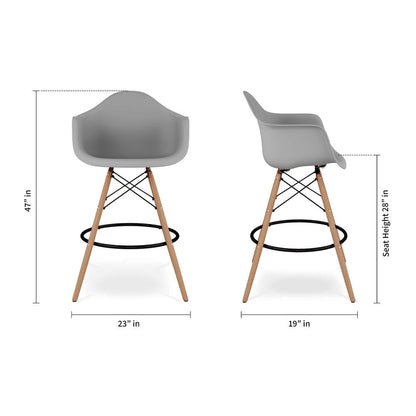 28" Gray And Brown Heavy Duty Plastic And Solid Wood Low Back Counter Height Bar Chair HomeRoots