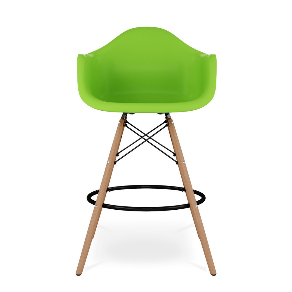 28" Green And Brown Heavy Duty Plastic And Solid Wood Low Back Counter Height Bar Chair HomeRoots