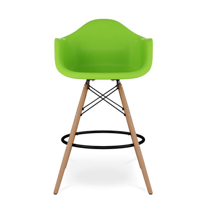 28" Green And Brown Heavy Duty Plastic And Solid Wood Low Back Counter Height Bar Chair HomeRoots