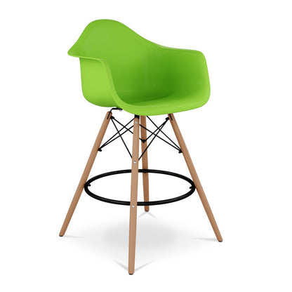 28" Green And Brown Heavy Duty Plastic And Solid Wood Low Back Counter Height Bar Chair HomeRoots
