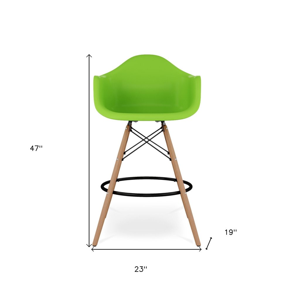 28" Green And Brown Heavy Duty Plastic And Solid Wood Low Back Counter Height Bar Chair HomeRoots
