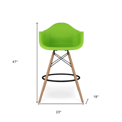 28" Green And Brown Heavy Duty Plastic And Solid Wood Low Back Counter Height Bar Chair HomeRoots