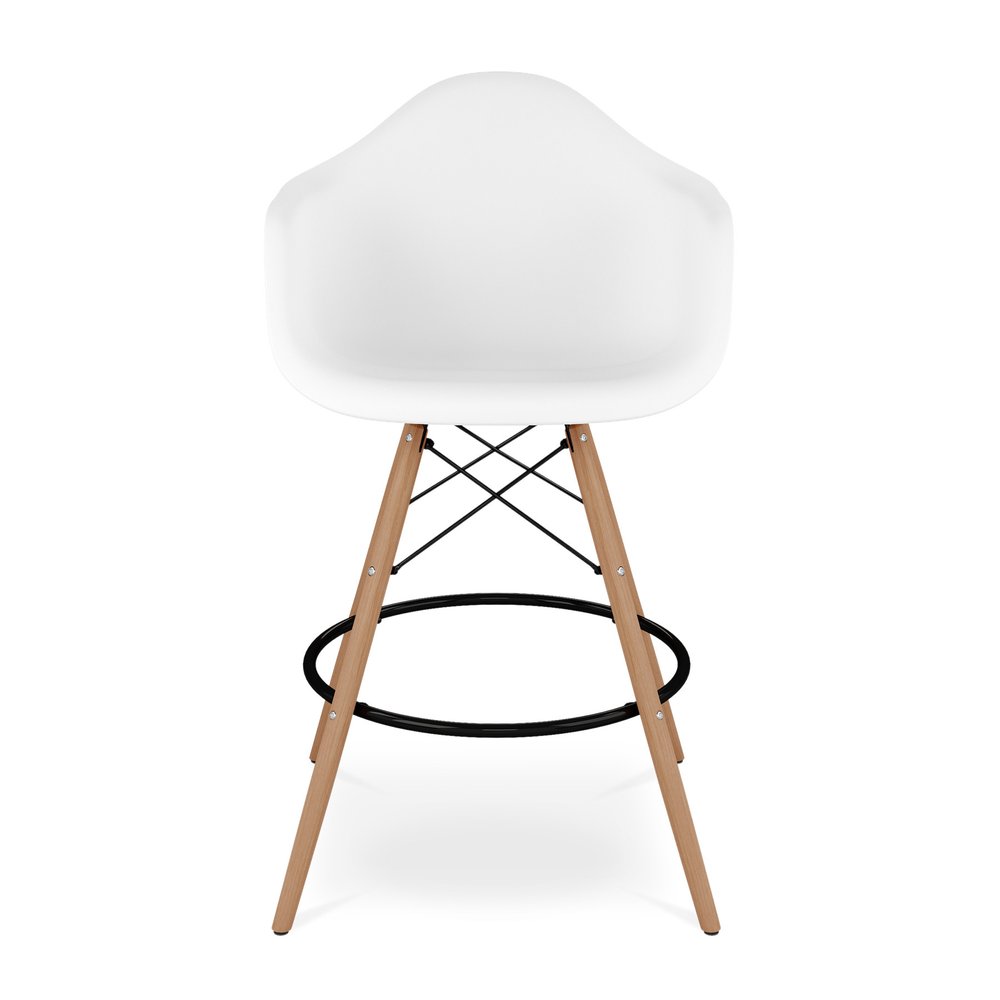 28" White And Brown Heavy Duty Plastic And Solid Wood Low Back Counter Height Bar Chair HomeRoots