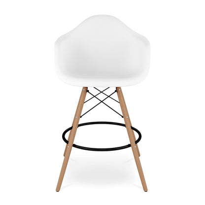 28" White And Brown Heavy Duty Plastic And Solid Wood Low Back Counter Height Bar Chair HomeRoots