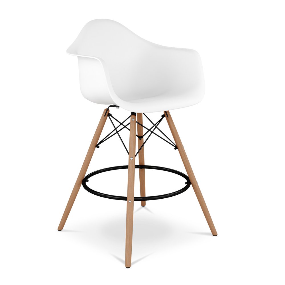 28" White And Brown Heavy Duty Plastic And Solid Wood Low Back Counter Height Bar Chair HomeRoots