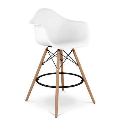 28" White And Brown Heavy Duty Plastic And Solid Wood Low Back Counter Height Bar Chair HomeRoots
