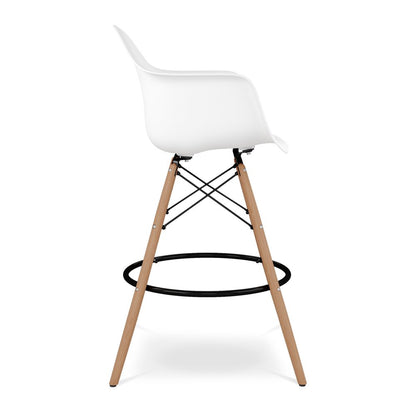 28" White And Brown Heavy Duty Plastic And Solid Wood Low Back Counter Height Bar Chair HomeRoots