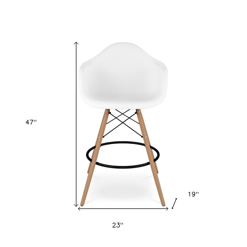 28" White And Brown Heavy Duty Plastic And Solid Wood Low Back Counter Height Bar Chair HomeRoots