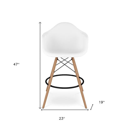 28" White And Brown Heavy Duty Plastic And Solid Wood Low Back Counter Height Bar Chair HomeRoots