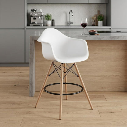 28" White And Brown Heavy Duty Plastic And Solid Wood Low Back Counter Height Bar Chair HomeRoots