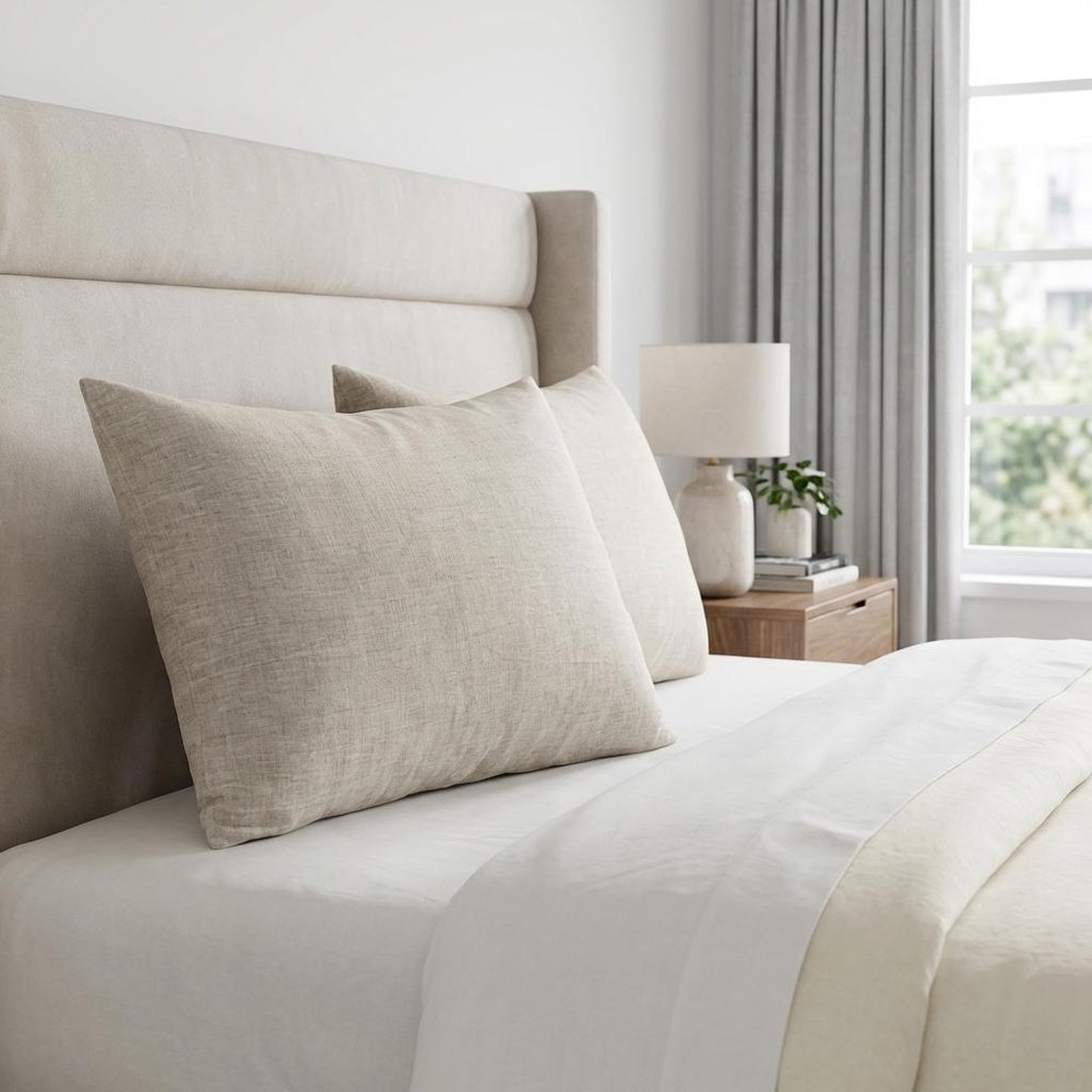Set of Two Ivory Linen King Pillowcases HomeRoots