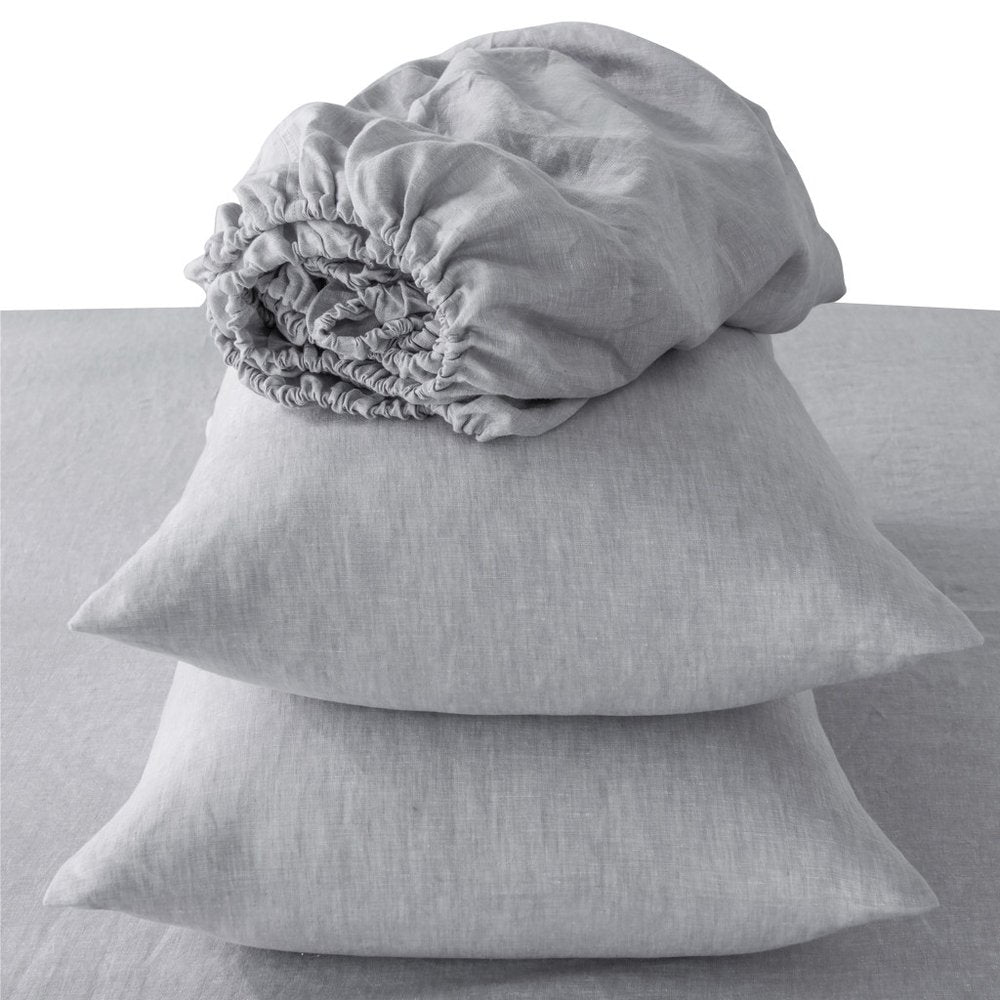 Four Piece Blue Linen Queen Sheet Set HomeRoots