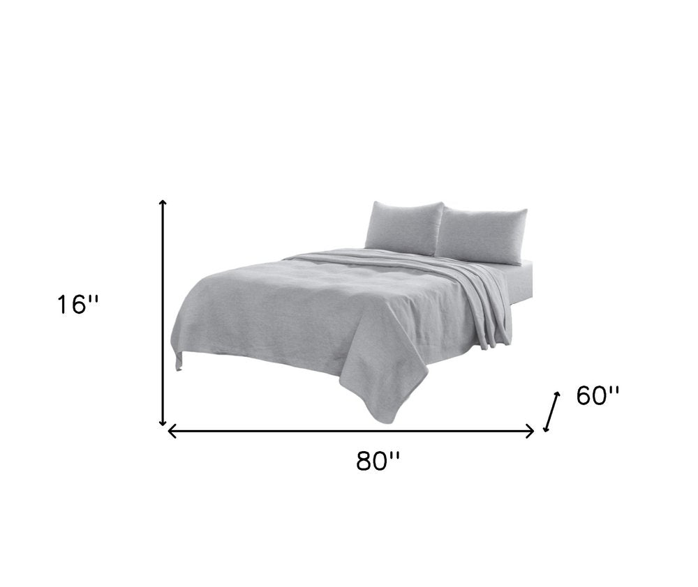 Four Piece Blue Linen Queen Sheet Set HomeRoots