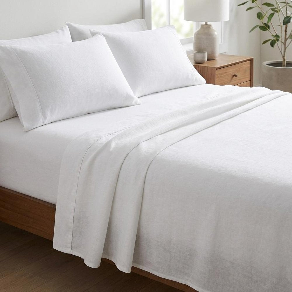 Four Piece Blue Linen Queen Sheet Set HomeRoots