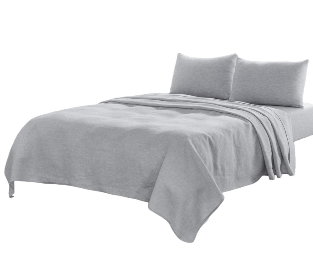 Four Piece Blue Linen Queen Sheet Set HomeRoots