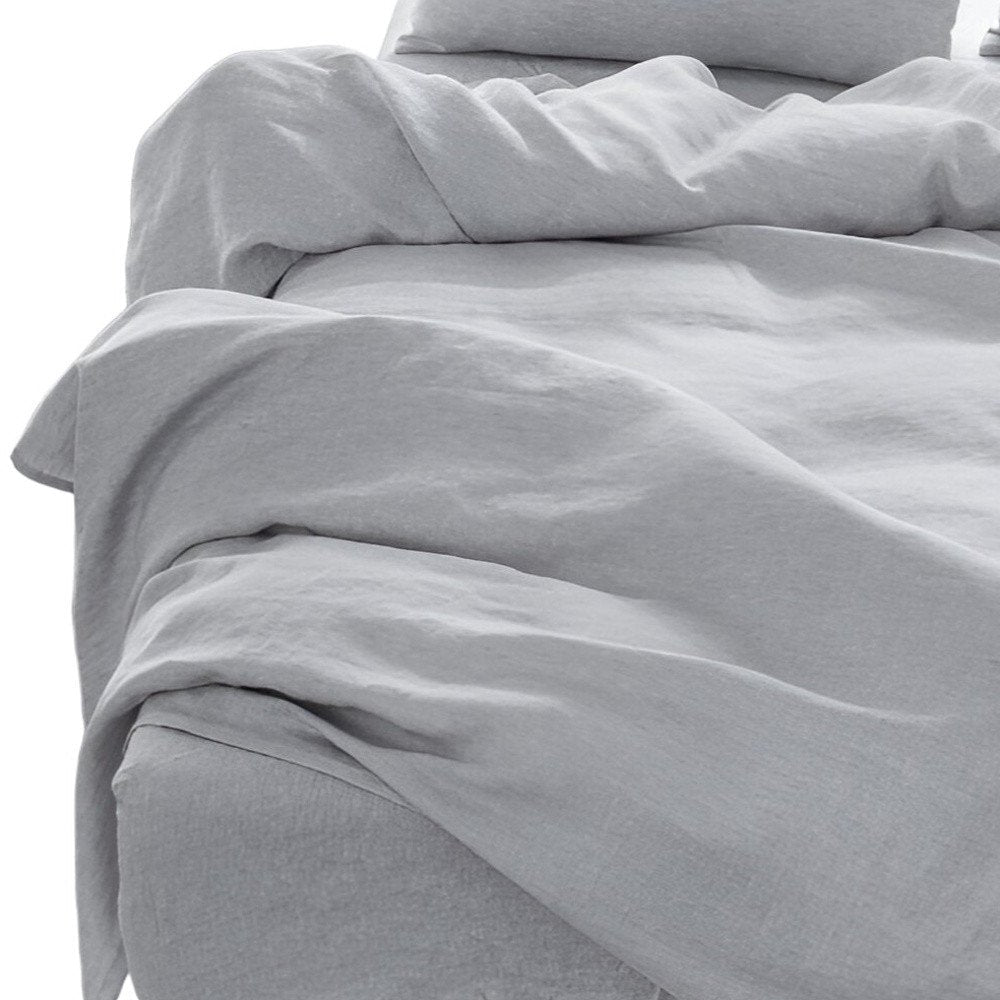 Four Piece Blue Linen Queen Sheet Set HomeRoots