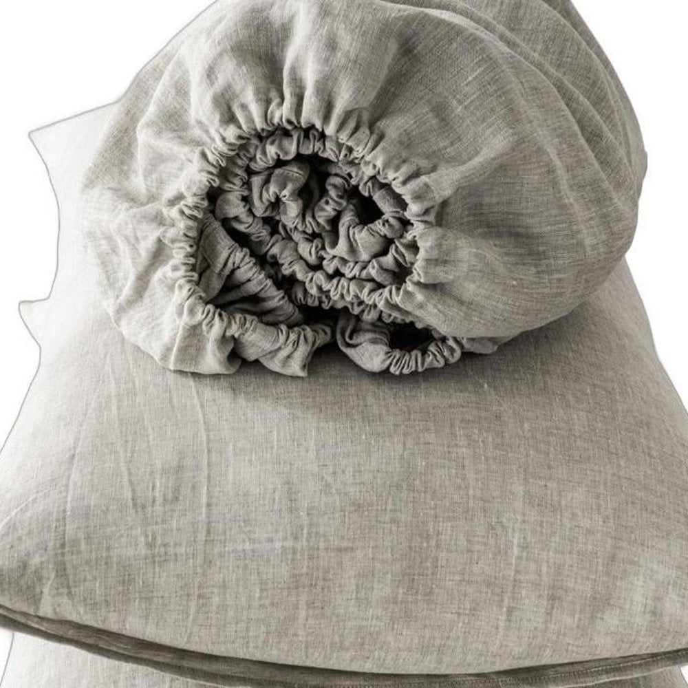 Four Piece Light Gray Linen Queen Sheet Set HomeRoots