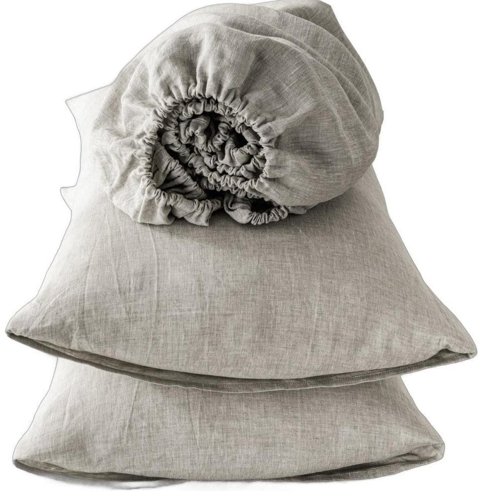 Four Piece Light Gray Linen Queen Sheet Set HomeRoots