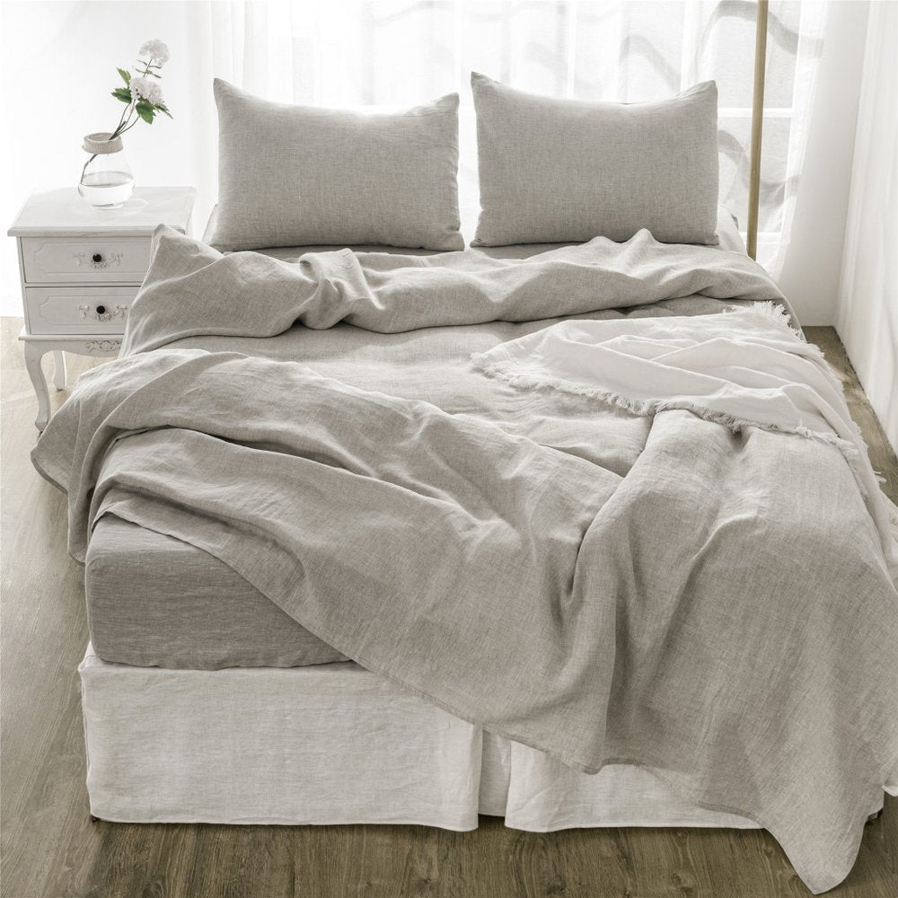 Four Piece Light Gray Linen Sheet Set HomeRoots