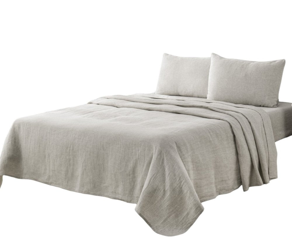 Four Piece Light Gray Linen Queen Sheet Set HomeRoots