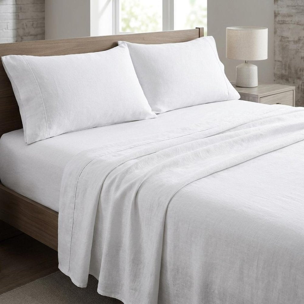 Four Piece Light Gray Linen Queen Sheet Set HomeRoots