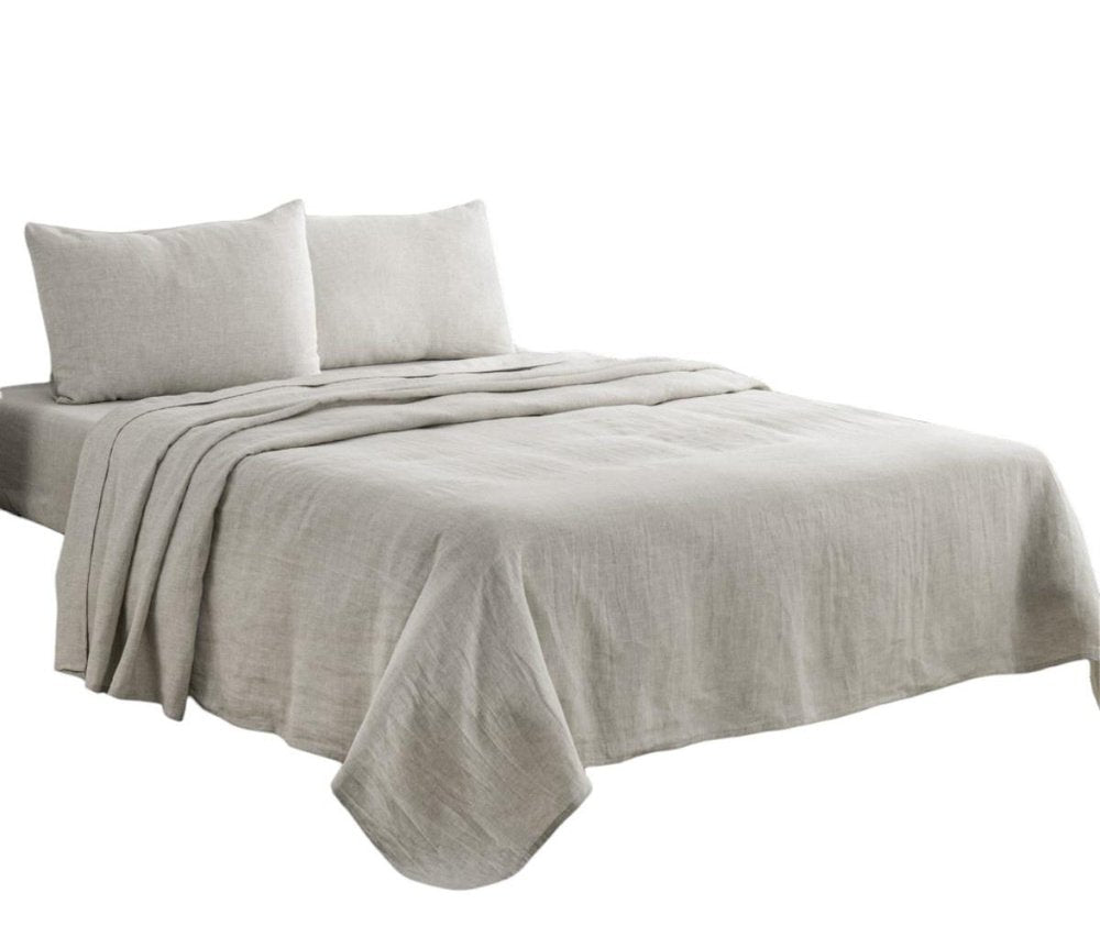 Four Piece Light Gray Linen California King Sheet Set HomeRoots