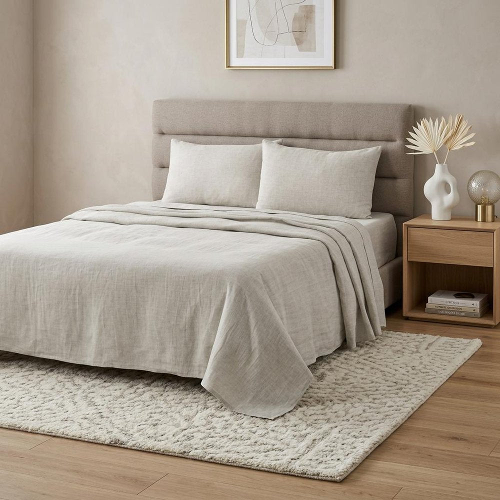 Four Piece Light Gray Linen California King Sheet Set HomeRoots