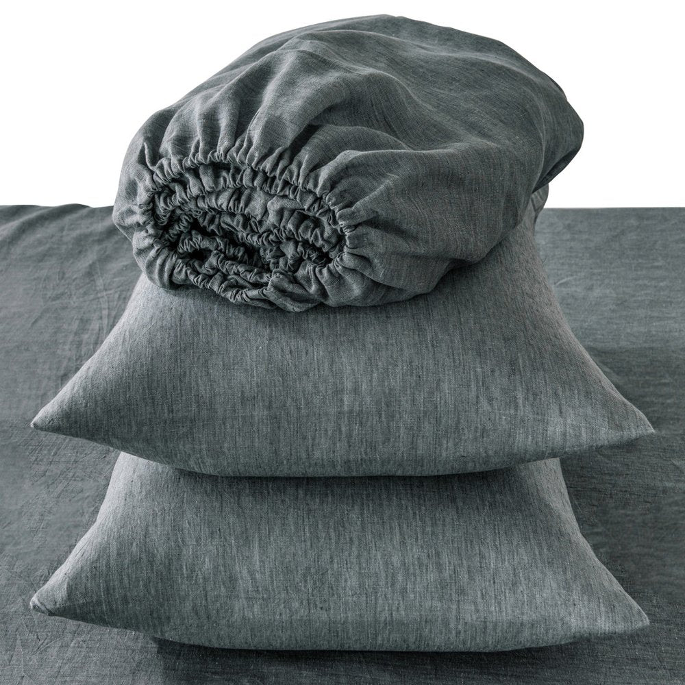 Four Piece Blue Linen Queen Sheet Set HomeRoots