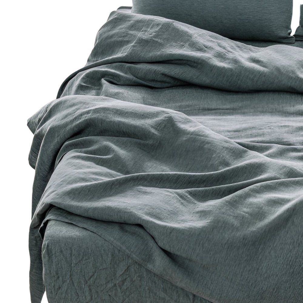 Four Piece Blue Linen Queen Sheet Set HomeRoots